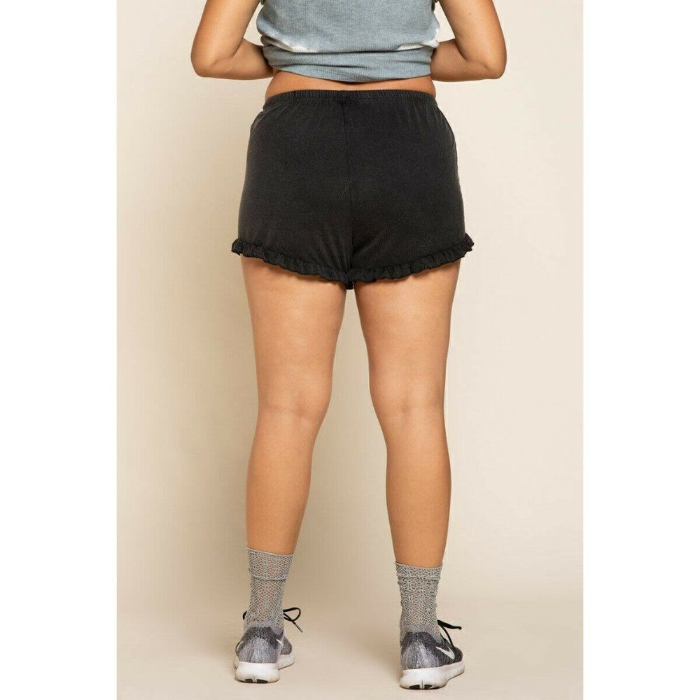 POL CLOTHING PLUS Black Color Drawstring Ruffle Comfy Shorts Spring Summer New - Picture 5 of 6